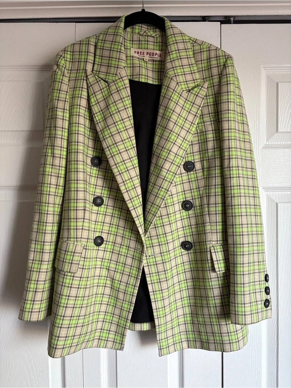 Free People Ashby Green Plaid Blazer Jacket, XS